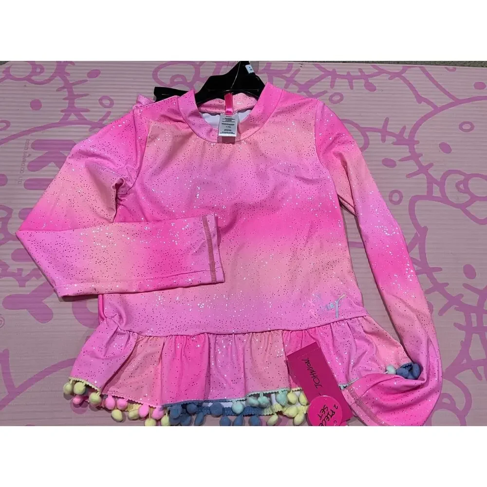NWT❤️Betsey Johnson Girl's Long Sleeve 2 Pc Rash Guard Tankini Swimsuit sz14
